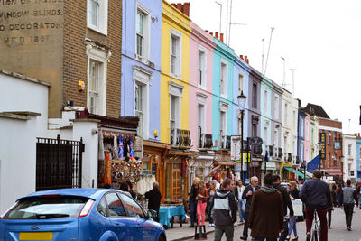 People walking on city street