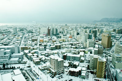 High angle view of cityscape against clear sky