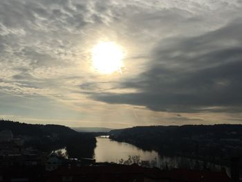 Scenic view of sea against cloudy sky at sunset