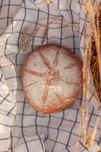 High angle view of dessert on table