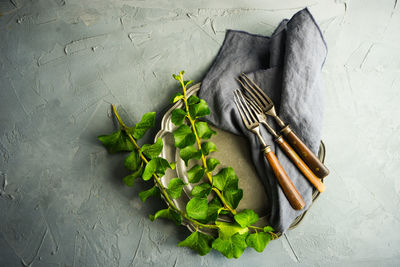 High angle view of vegetables on table