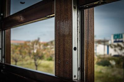 Close-up of old train window