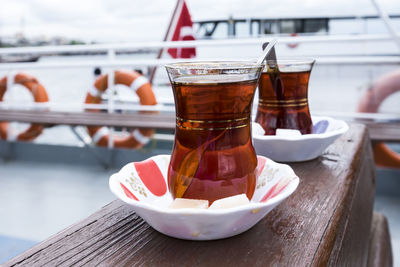 Close-up of tea cup on table