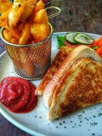Close-up of breakfast served on table
