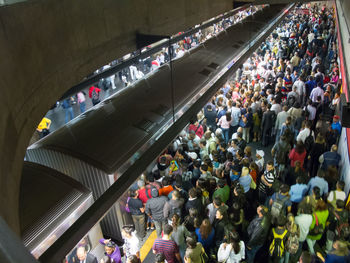 High angle view of people in stadium