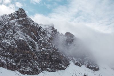 Scenic view of snow covered mountains against sky