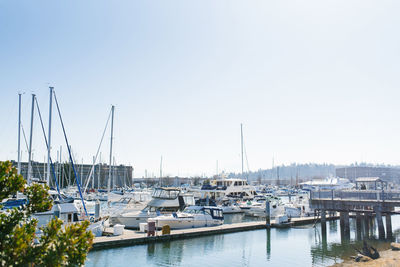 Tacoma, washington, usa. march 2021. boats on puget sound on a clear sunny day