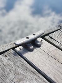 High angle view of rope on pier