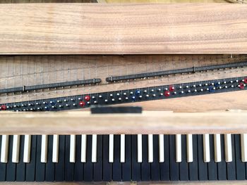 High angle view of harpsichord keyboard