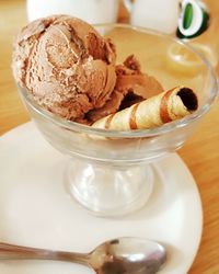 Close-up of ice cream on table