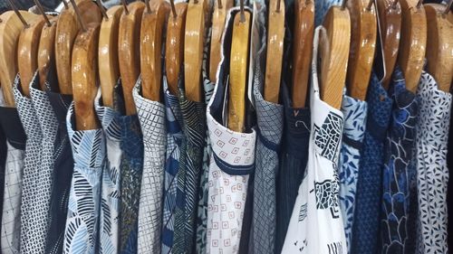 Close-up of clothes for sale in store