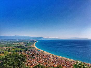 Scenic view of sea against clear blue sky