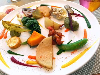 High angle view of meal served in plate