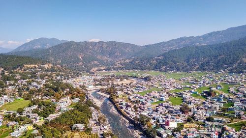 High angle view of townscape against sky