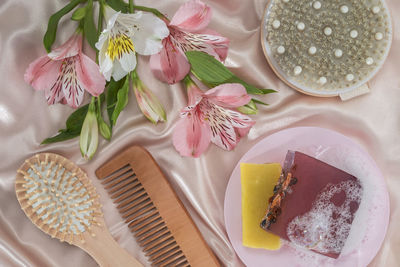 High angle view of ice cream in bowl on table