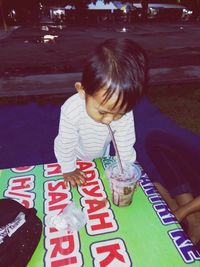 High angle view of girl playing