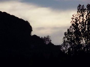 Low angle view of silhouette trees against cloudy sky