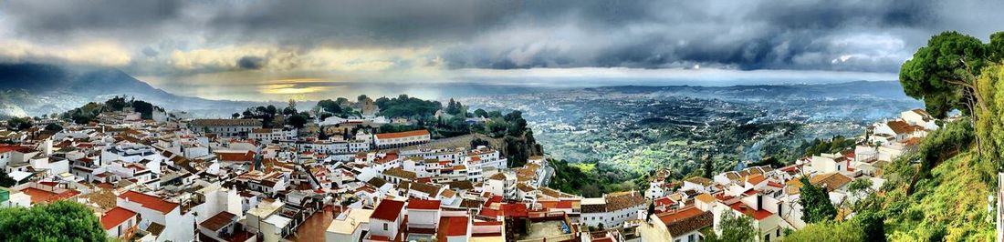 High angle view of townscape against sky