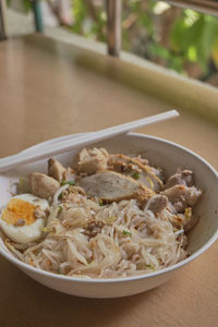 Close-up of meal served in bowl