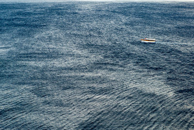 High angle view of sailboat on sea