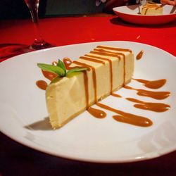 High angle view of chocolate cake in plate