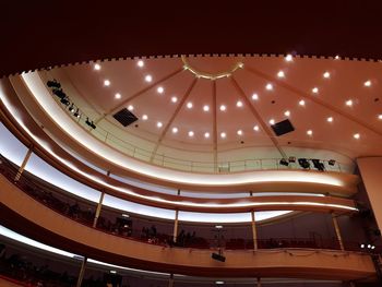 Low angle view of illuminated lights on ceiling