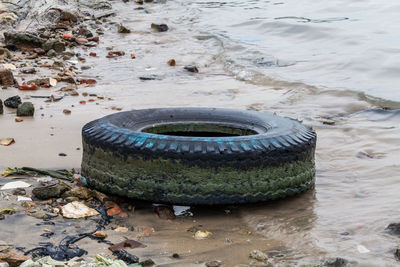 Garbage floating on water