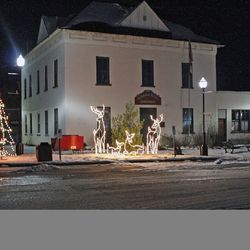 Illuminated building at night