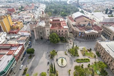 High angle view of buildings in city