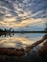 Scenic view of lake against sky during sunset