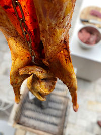 High angle view of meat in plate