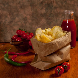 Close-up of fresh strawberries in bowl on table
