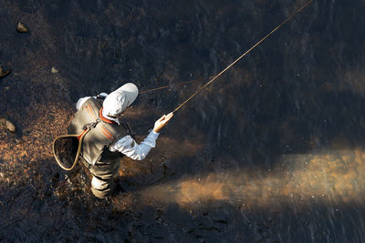 High angle view of man working