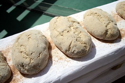 High angle view of loaf of dough