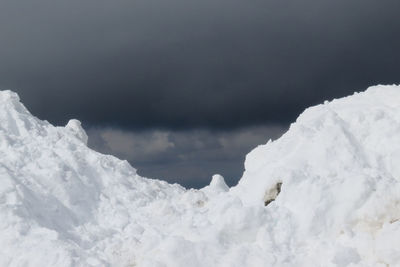 Snow covered landscape against sky