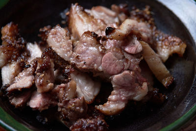 High angle view of cooked meat served in bowl