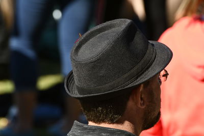 Rear view of man wearing hat