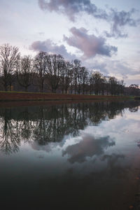 Reflection of trees in lake against sky