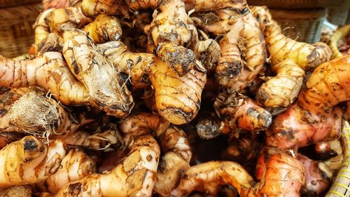 High angle view of galangal for sale at market