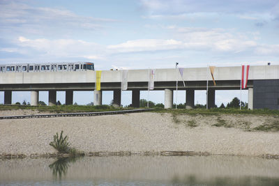 Bridge over lake against sky