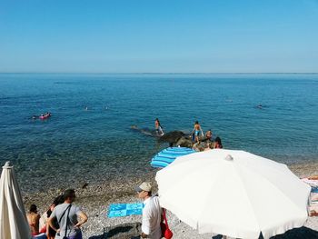 High angle view of people at beach