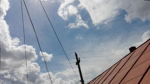 Low angle view of electricity pylon against sky