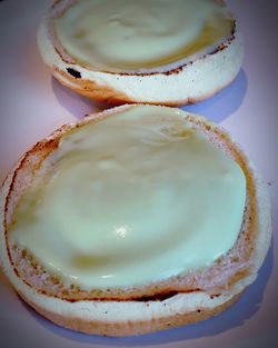 High angle view of dessert in plate on table