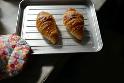 High angle view of breakfast on table