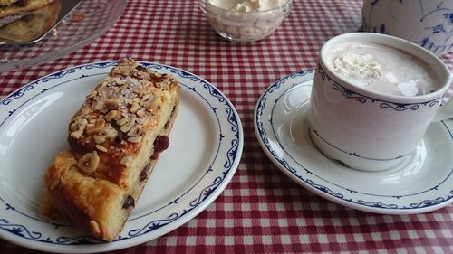 High angle view of breakfast on table