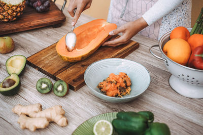 High angle view of food on table