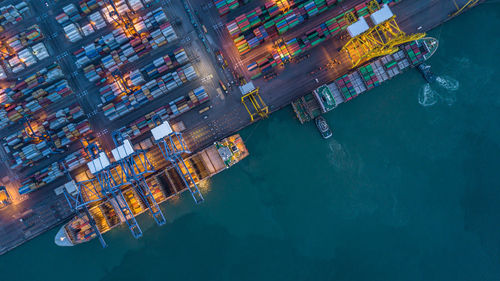 Aerial view of cargo containers at harbor