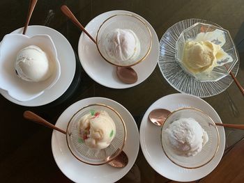 High angle view of breakfast on table