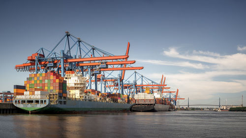 Container cargo freight ship and terminal in the port of hamburg