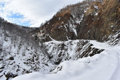 Winter in ushguli in the caucasus mountains in samegrelo-zemo svaneti region, georgia